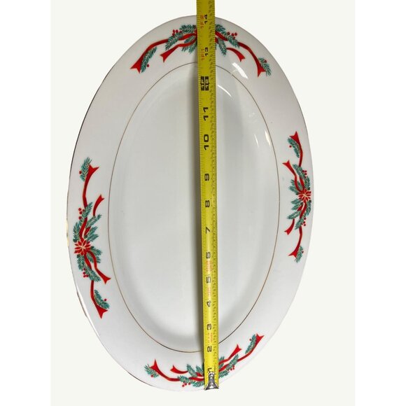 Fair Field Fine China Oval Platter Wit Festive Red & Green Holiday Design Vintag - Picture 3 of 13